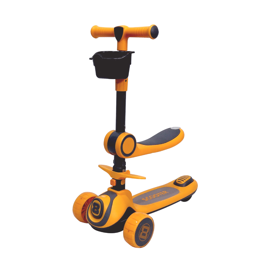 CARSCAM 兒童三輪折疊滑板車聲光版-橘